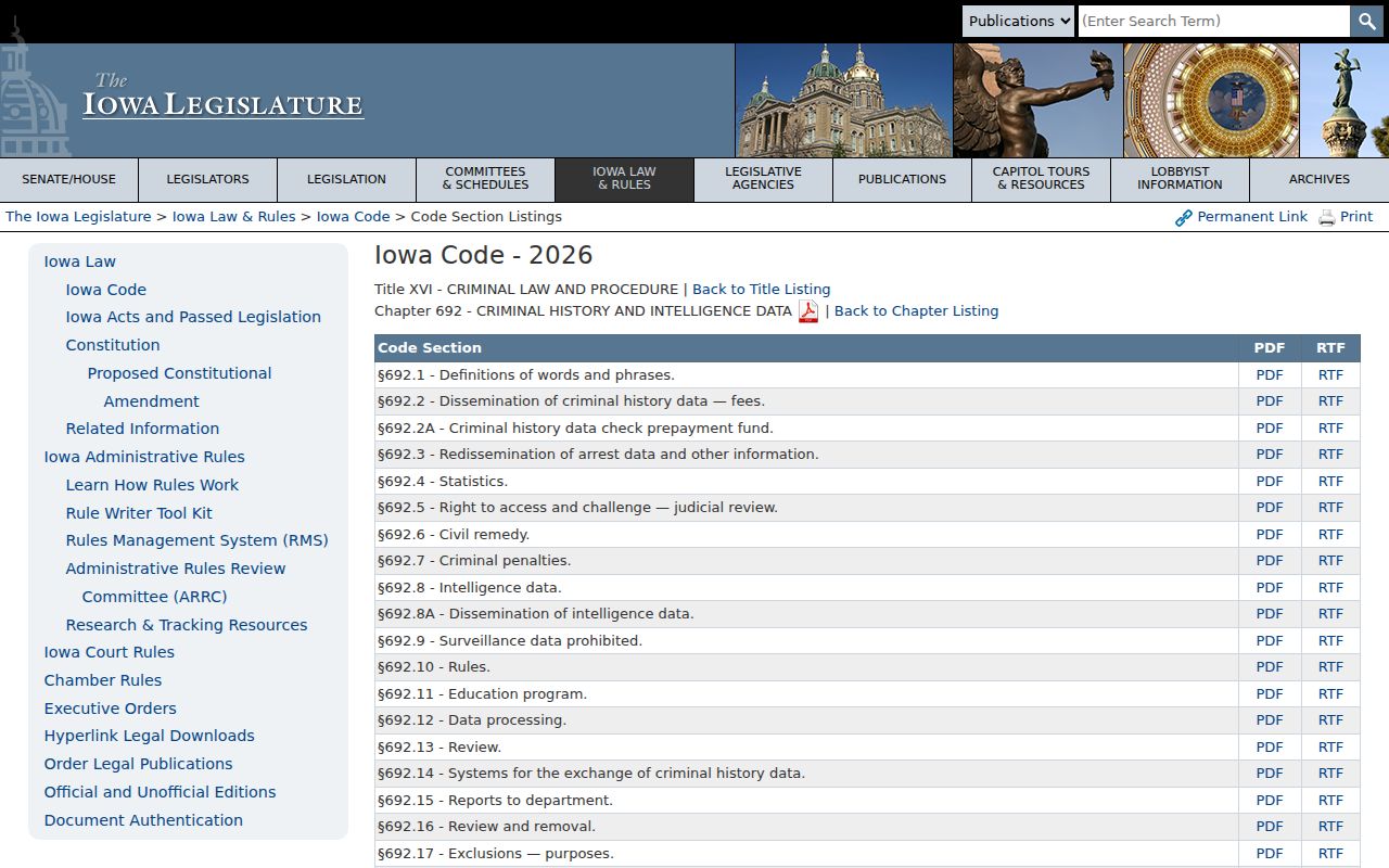 Iowa criminal history dissemination rules for Butler County arrests