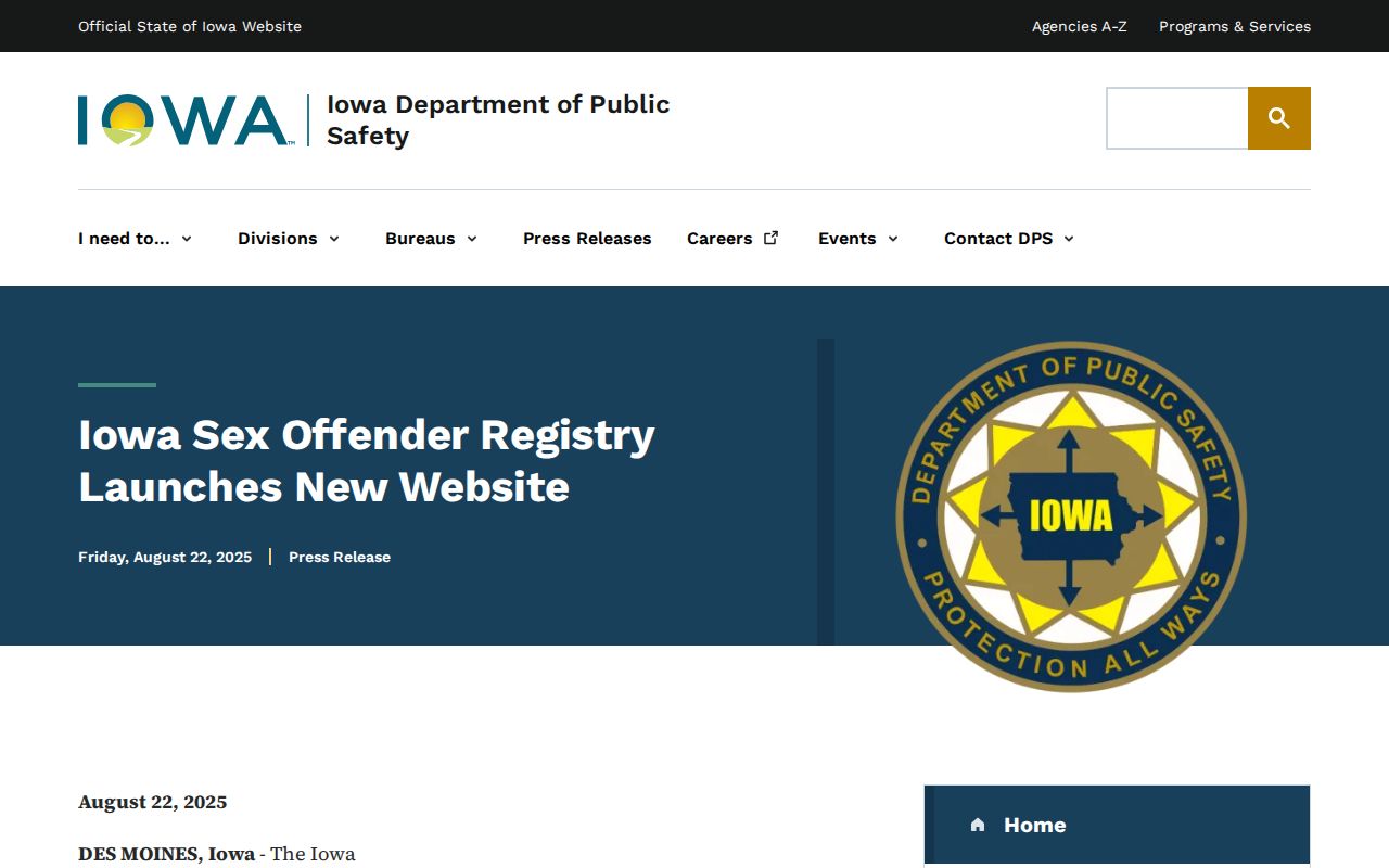 Butler County sex offender registry redesign notice from Iowa DPS