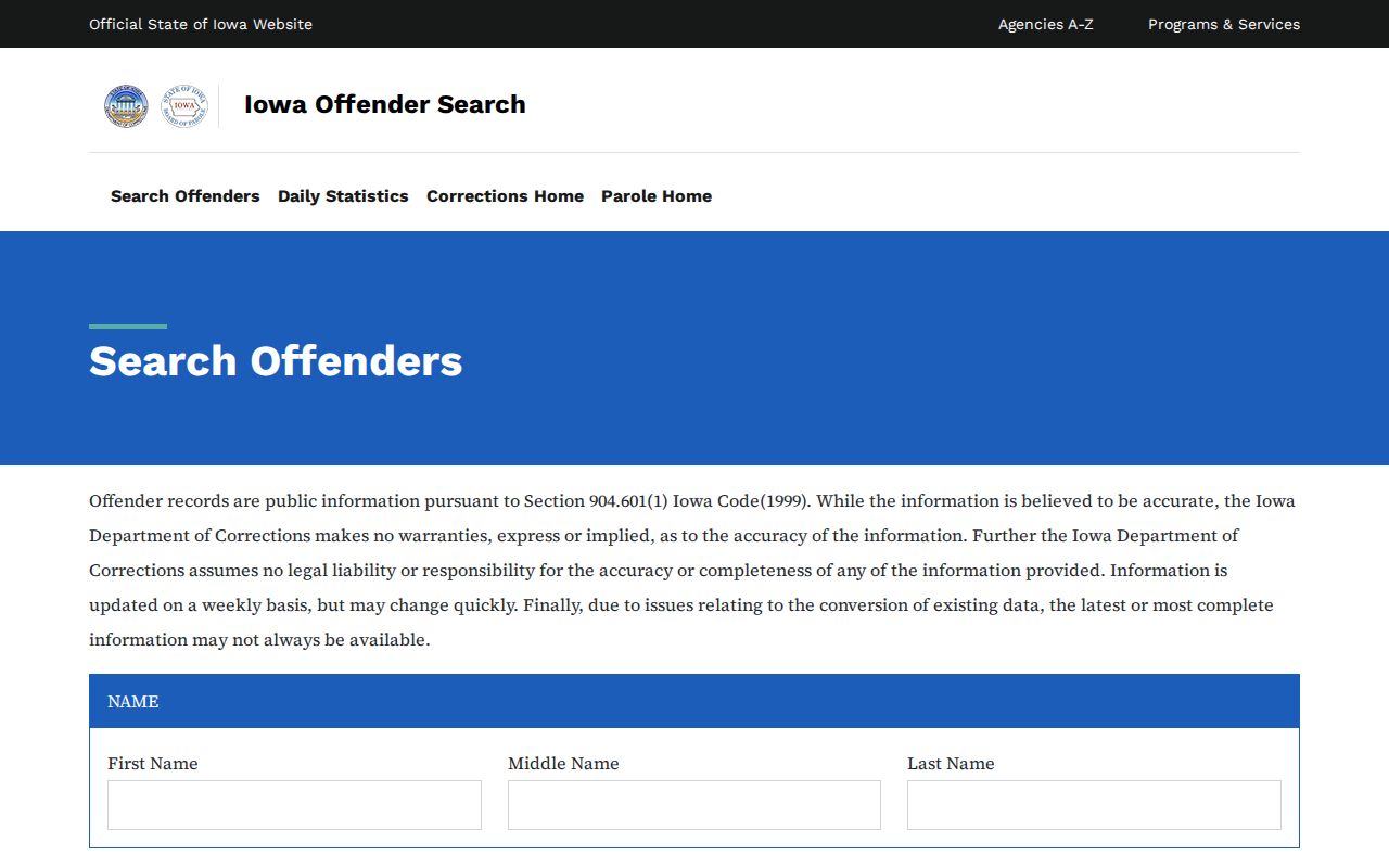 Iowa Offender Search for later state custody after a Shell Rock criminal case